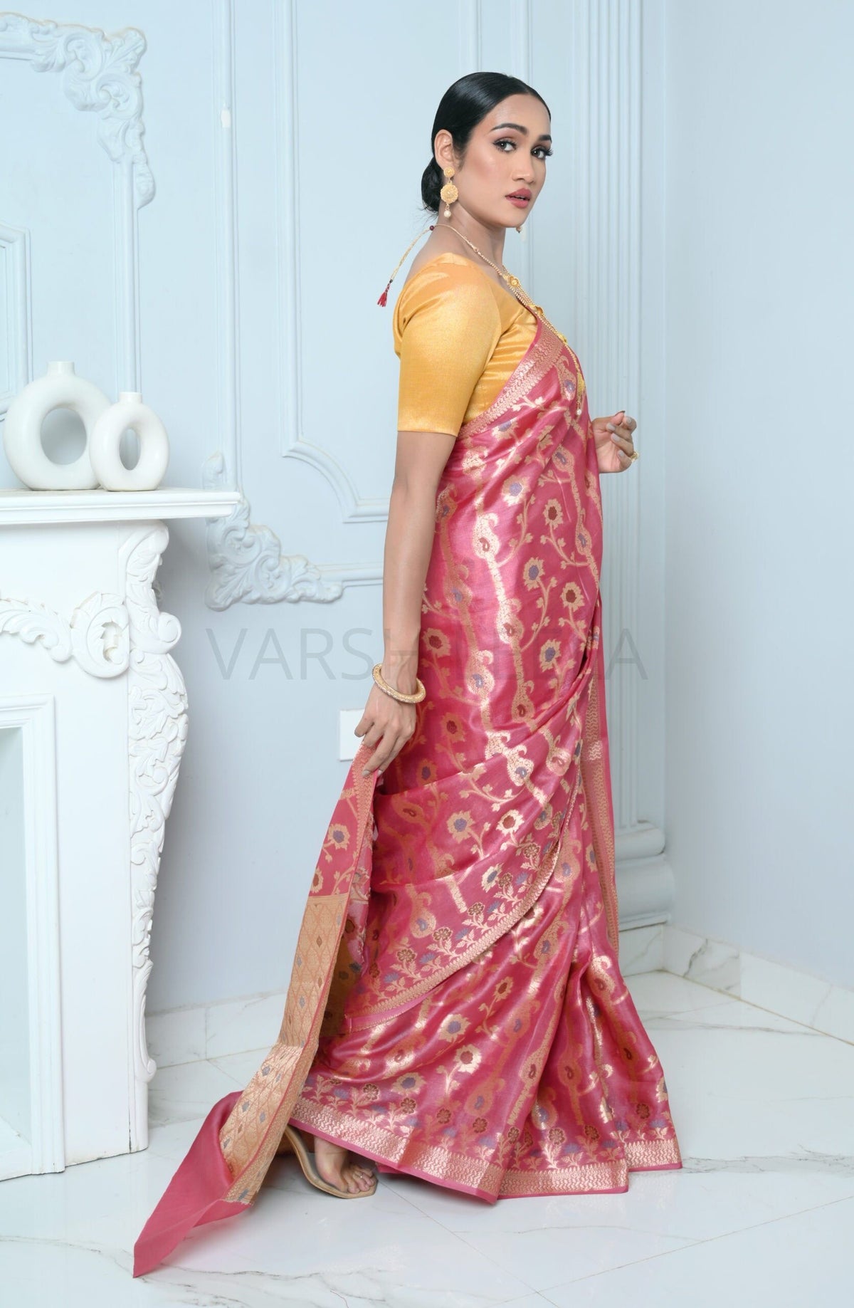 Rani Pink Handloom Pure Kosa Silk Saree with Zari Work