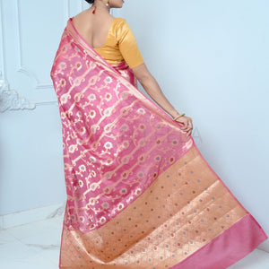 Rani Pink Handloom Pure Kosa Silk Saree with Zari Work