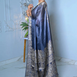 Blue Meena Plain Handloom Pure Kosa Silk Saree simple