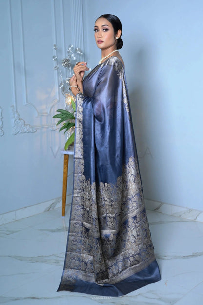 Blue Meena Plain Handloom Pure Kosa Silk Saree simple