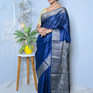 Royal Blue Meena Plain Handloom Pure Kosa Silk Saree