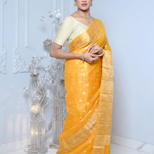 Yellow Meena Booty Handloom Pure Kosa Silk Saree