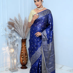 Royal Blue Meena Booty Handloom Pure Kosa Silk Saree