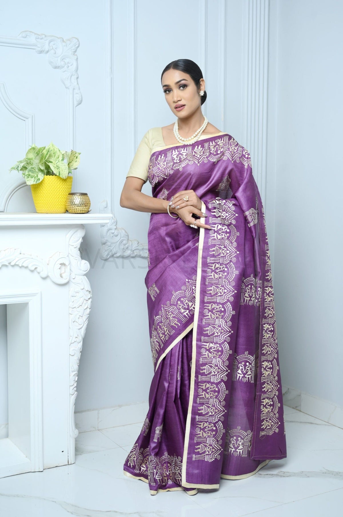 Purple Handloom Pure Kosa Silk Saree With Bastar Embroidery Work