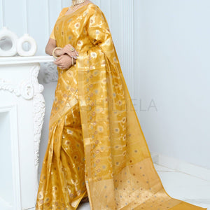 Yellow Handloom Pure Kosa Silk Saree with Zari Work