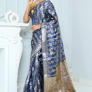 Blue Handloom Pure Kosa Silk Saree with Zari Work