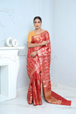 Dark Red Handloom Pure Kosa Silk Saree with Zari Work