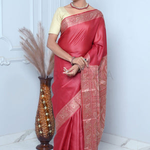 Maroon Meena Plain Handloom Pure Kosa Silk Saree